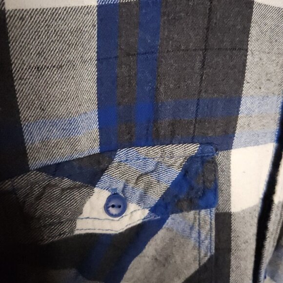 Arizona Mens Blue White Plaid Flannel Button Down Medium - Picture 3 of 5